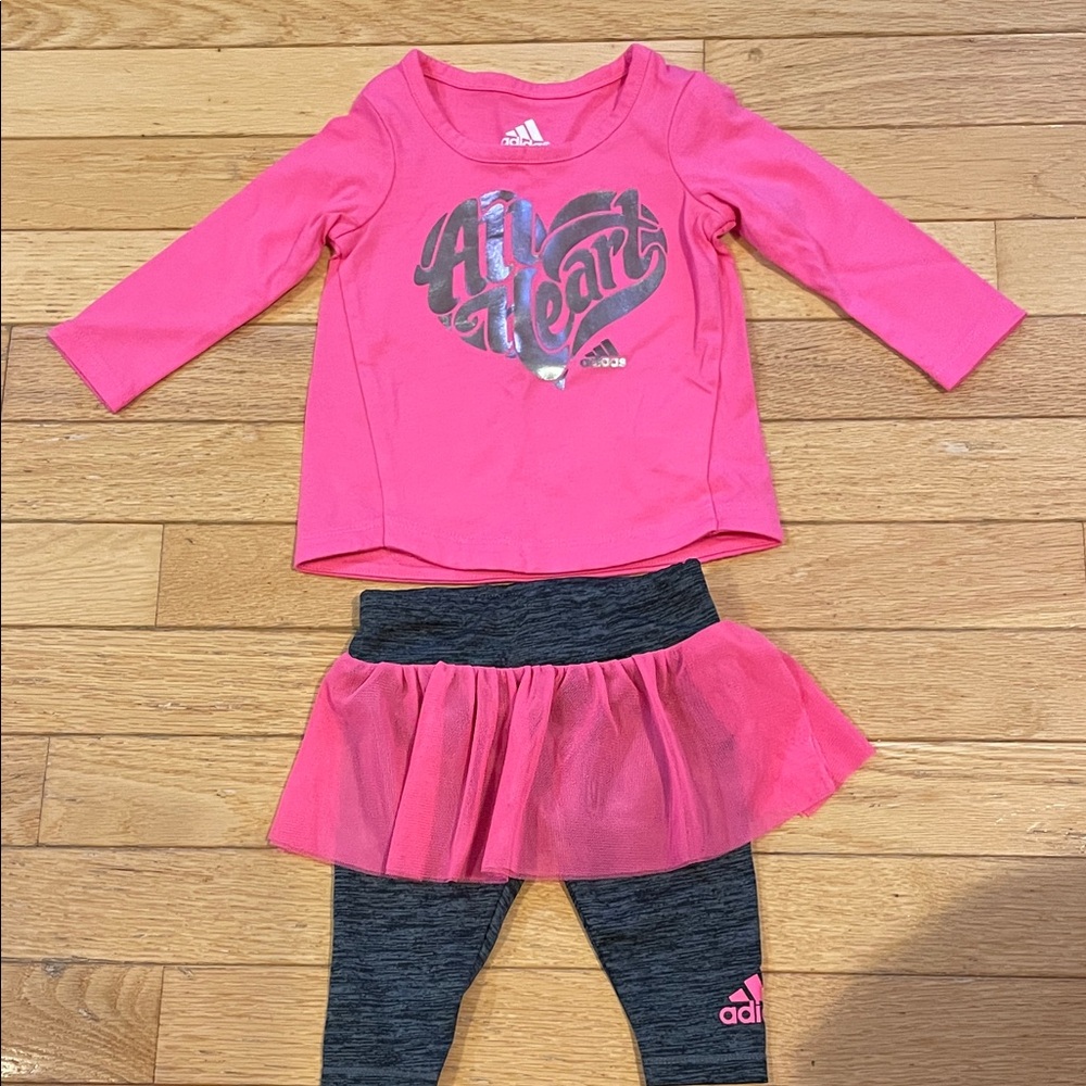 Adidas Pink Heart Graphic Top and Skirted Leggings for Baby